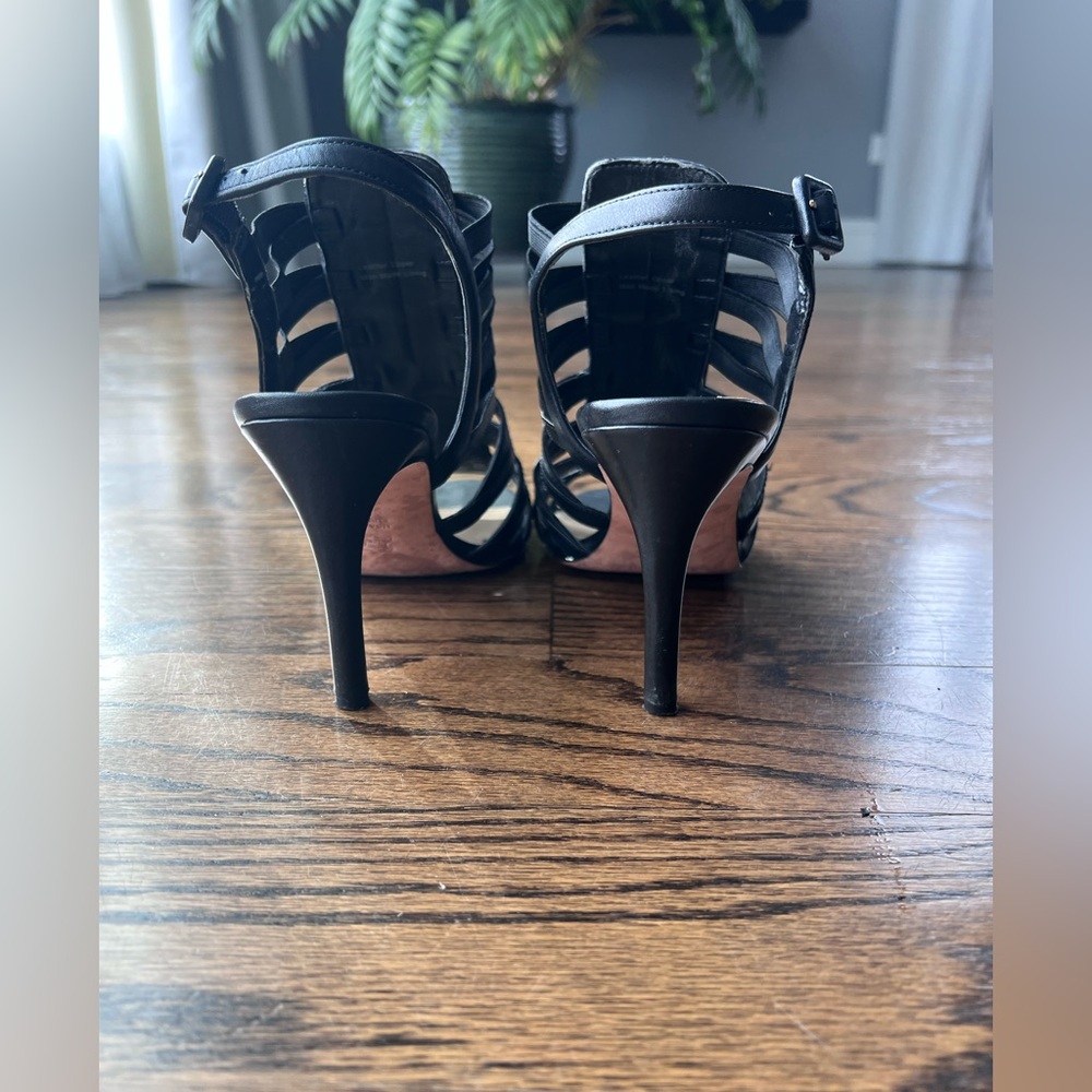Via Spiga Black Leather Gladiator High Heel Sandals - Picture 6 of 9